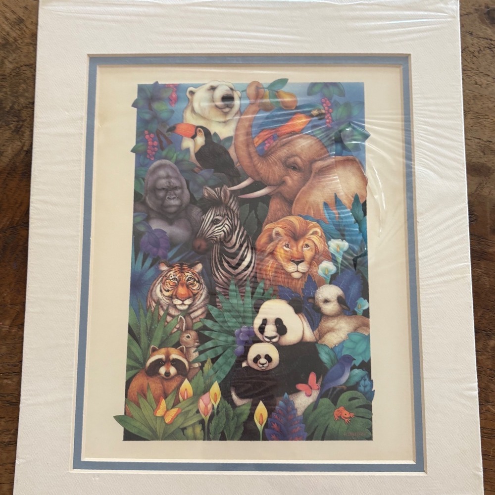 1992 Rob Crist Our Peaceable Kingdom Jungle Animal Lithograph 11x14 Mat Panda